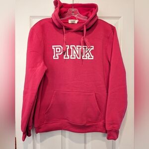 NWT Pink fleece relaxed fit kangaroo pocket sweatshirt hoodie lounge cozy sz L